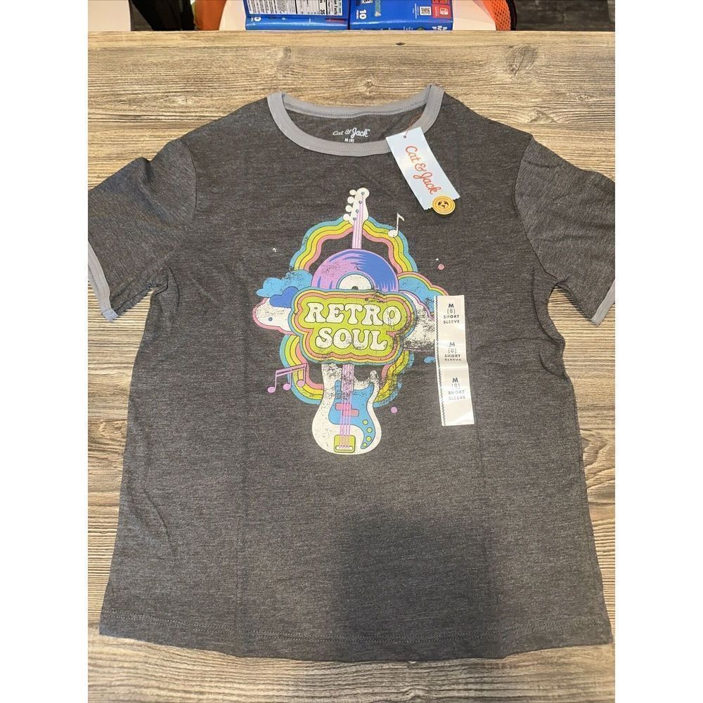 Boys' Short Sleeve 'Retro Soul' Ringer T-Shirt - Cat & Jack Gray Medium. 4